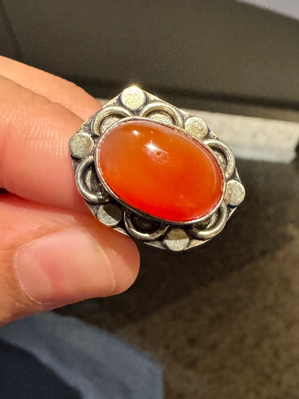 Carnelian Oval 925 plated Statement Ring size 7